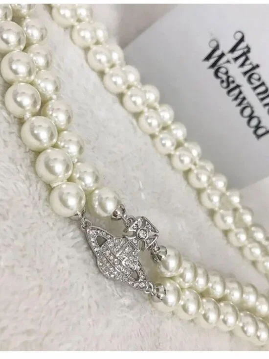 Vivienne Westwood Necklace 2-Strand Pearl Orb Choker Silver - Picture 3 of 7